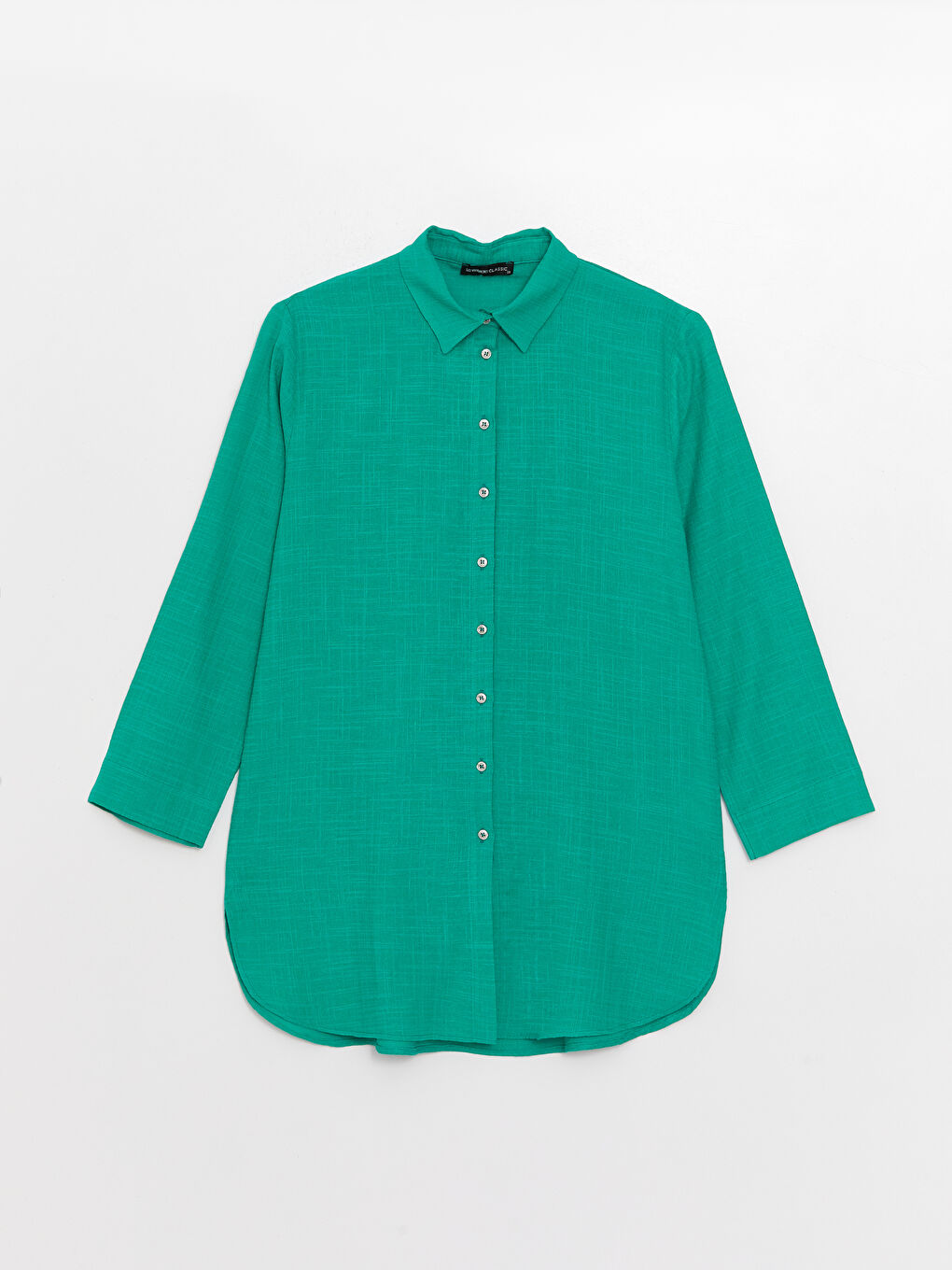 Plain Long Sleeve Linen-Look Women's Shirt Tunic-5