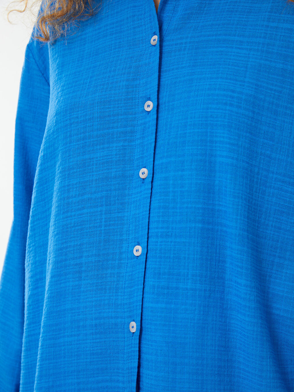 Tunique en chemise unie à manches longues aspect lin pour Femmes-3