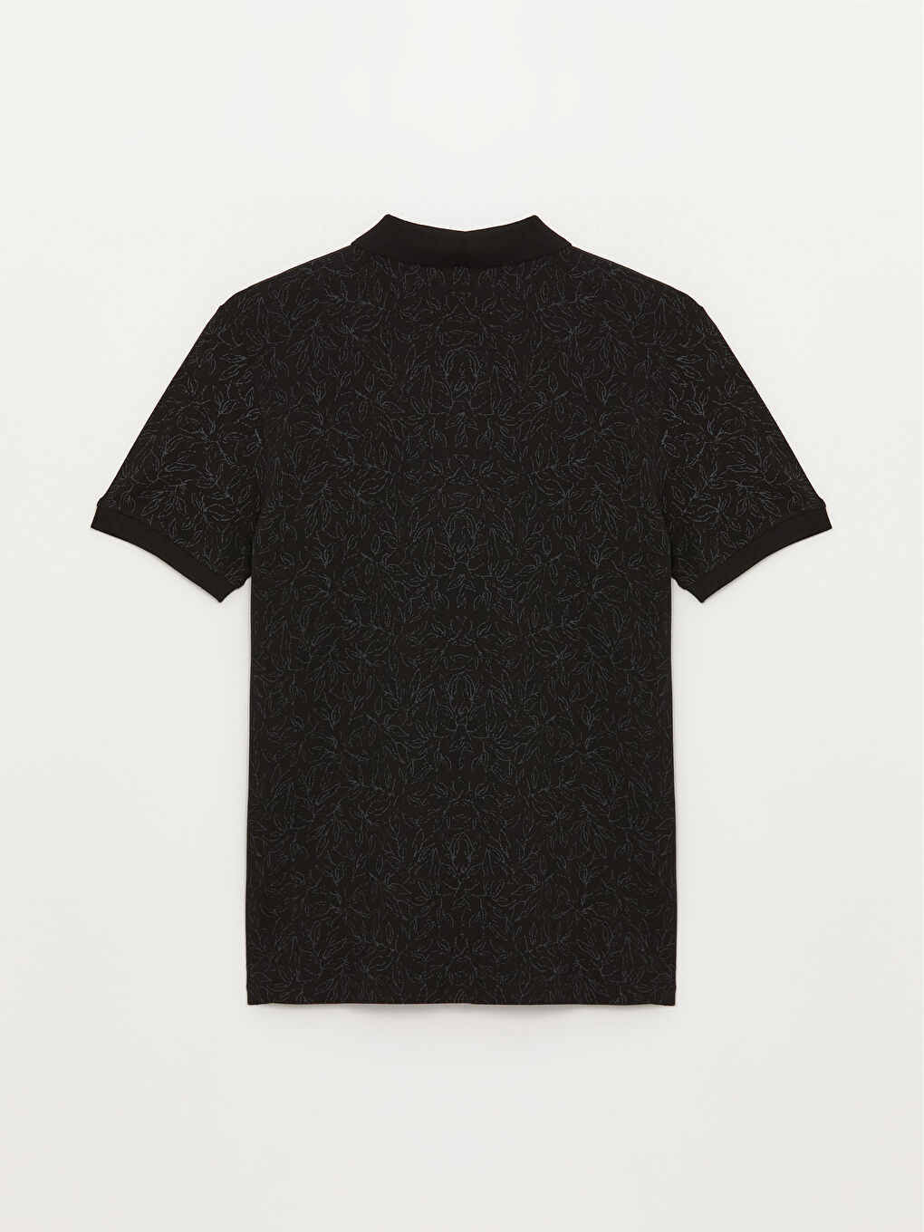 Siyah Polo Yaka Kısa Kollu Desenli Erkek Tişört-6