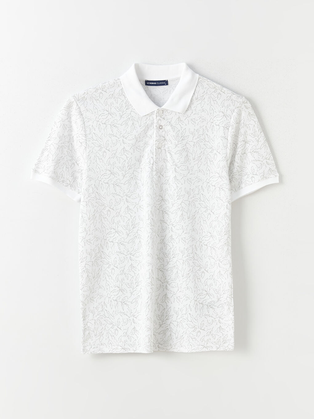 Beyaz Polo Yaka Kısa Kollu Desenli Erkek Tişört-5