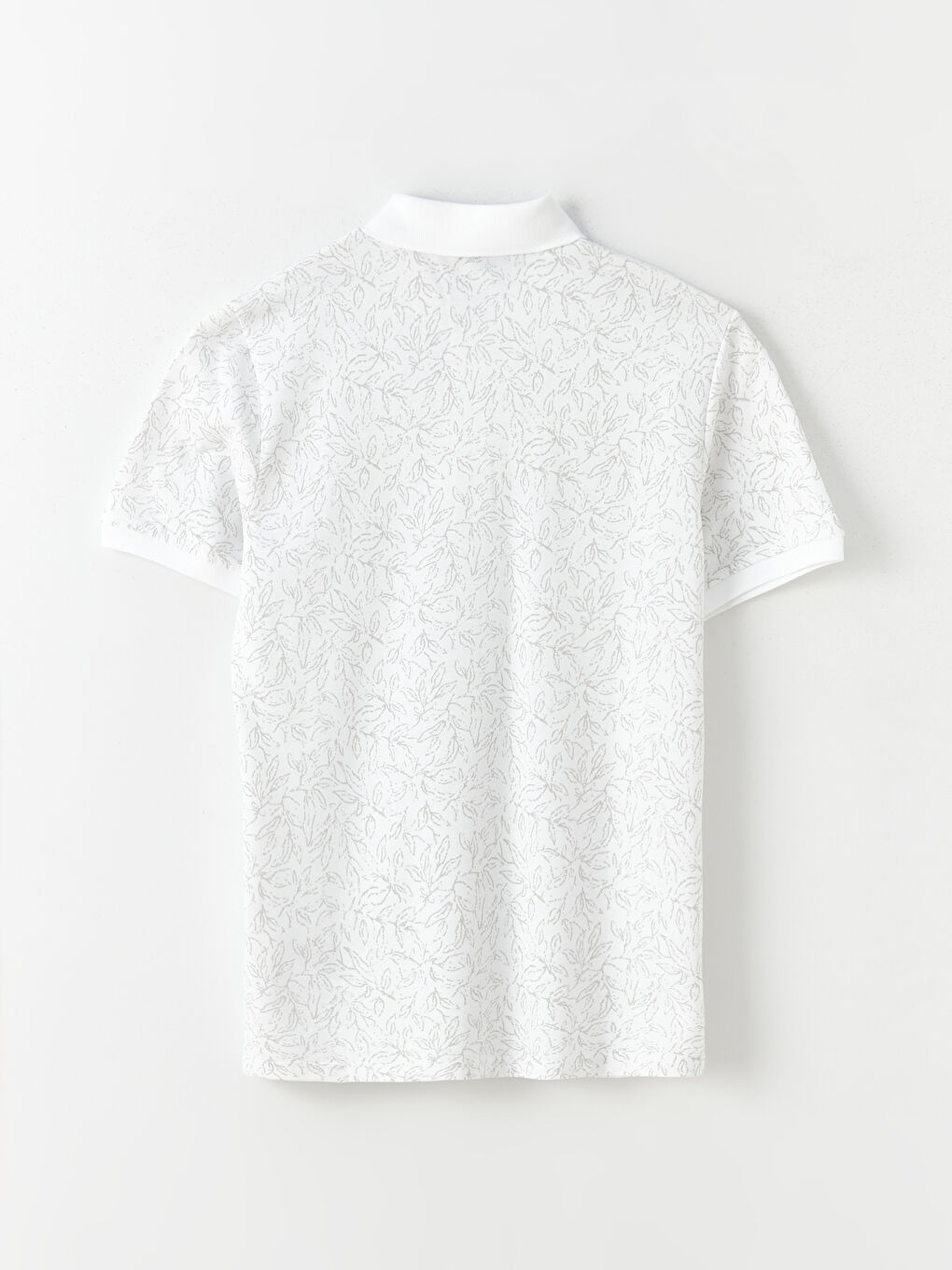 Beyaz Polo Yaka Kısa Kollu Desenli Erkek Tişört-6