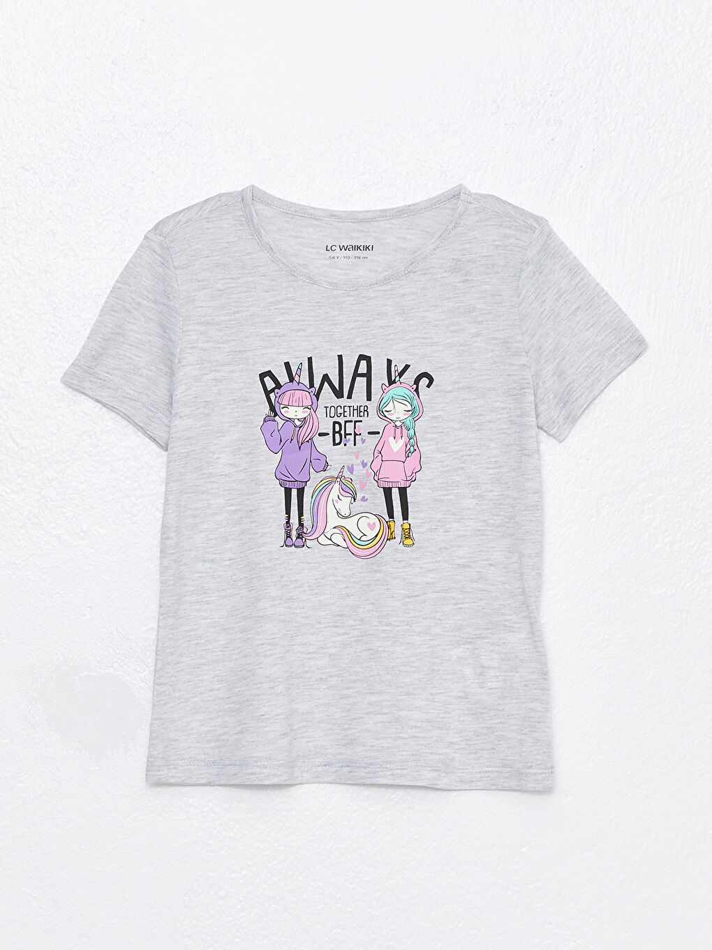 Crew Neck Printed Short Sleeve Girls' T-Shirt