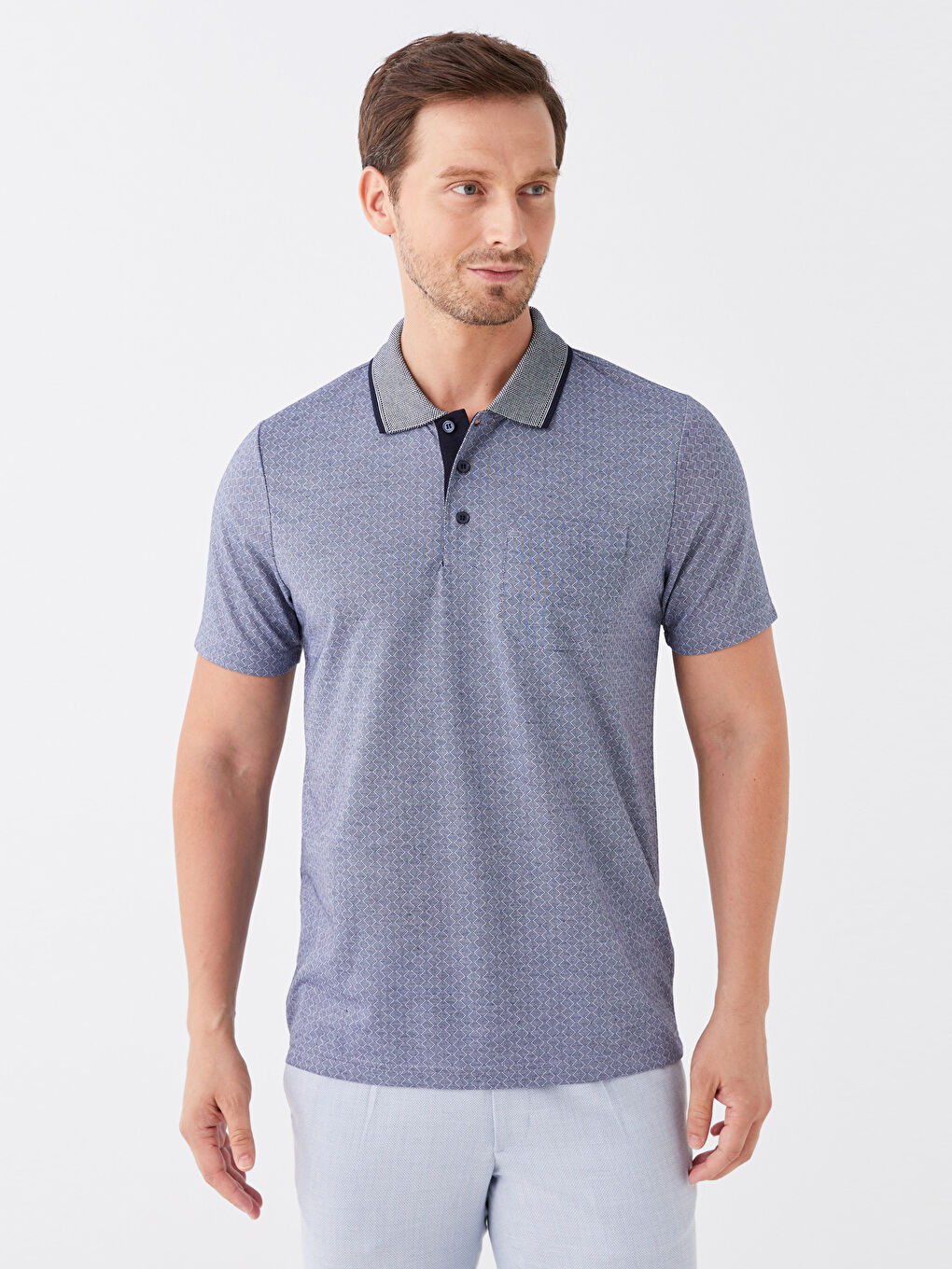 Lacivert Merserize Polo Yaka Kısa Kollu Erkek Tişört