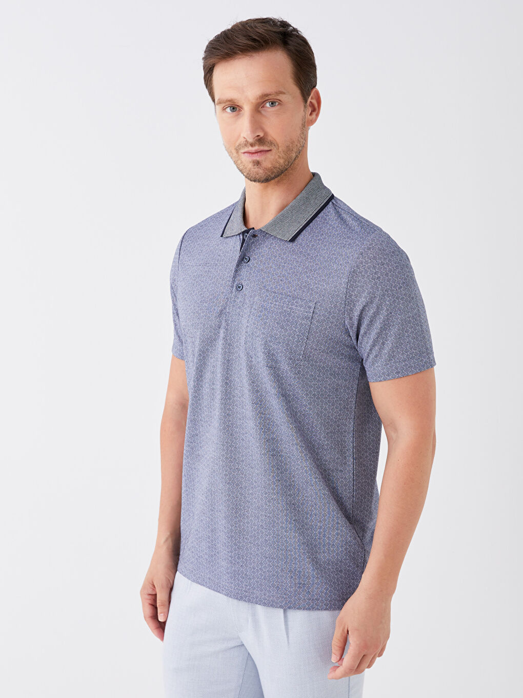 Lacivert Merserize Polo Yaka Kısa Kollu Erkek Tişört-1