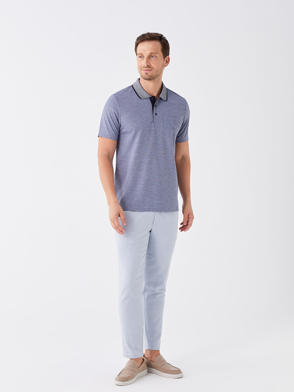 Lacivert Merserize Polo Yaka Kısa Kollu Erkek Tişört-2