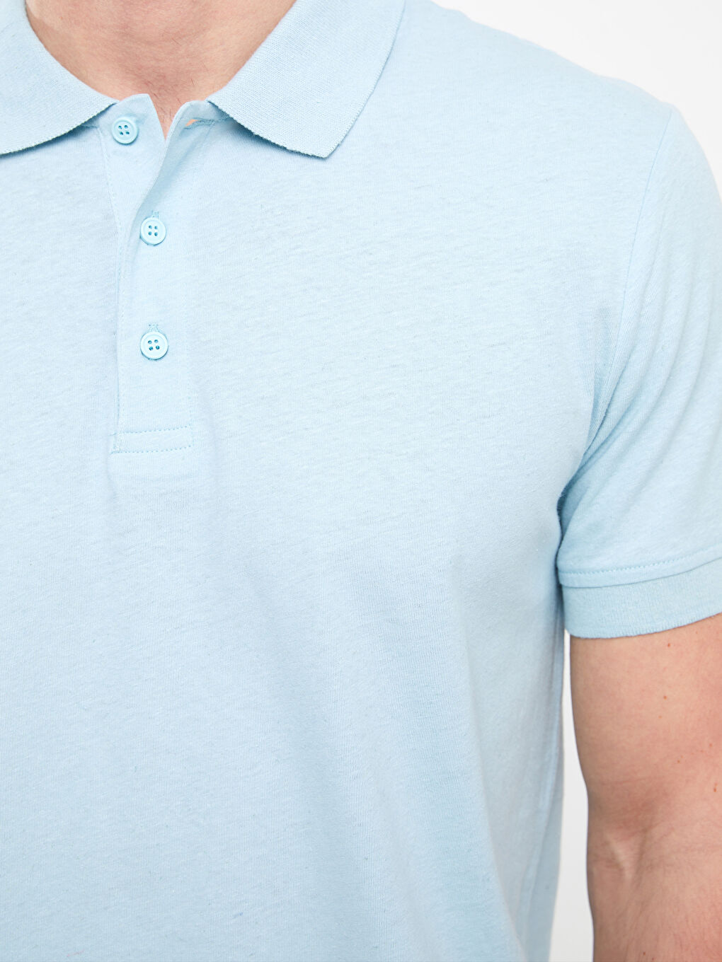 Polo Neck Short Sleeve Linen Blended Men's T-Shirt-4