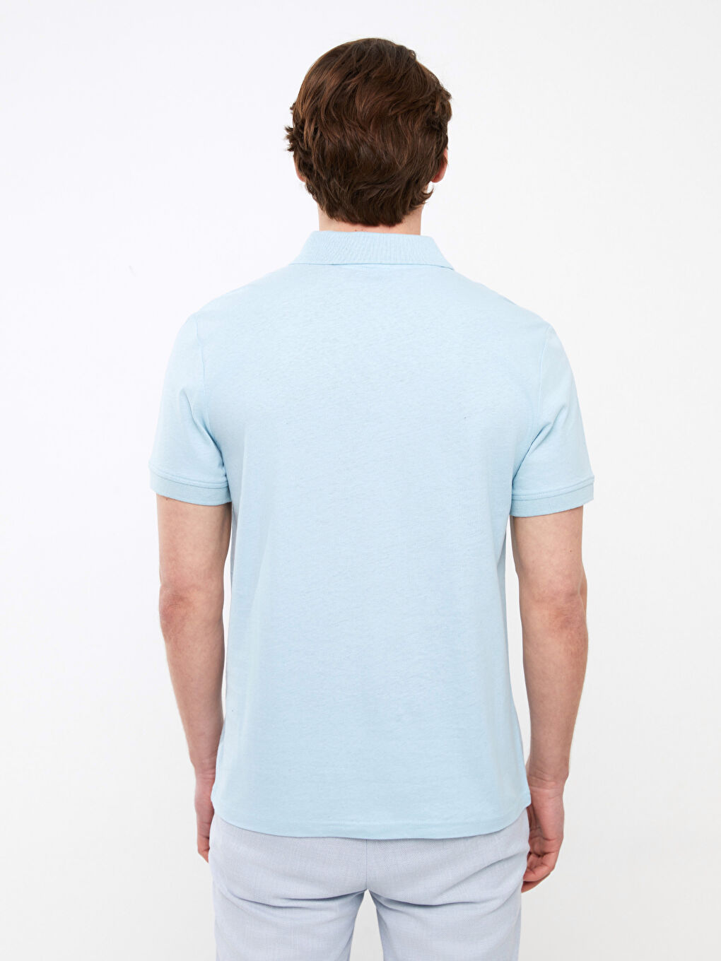 Polo Neck Short Sleeve Linen Blended Men's T-Shirt-5
