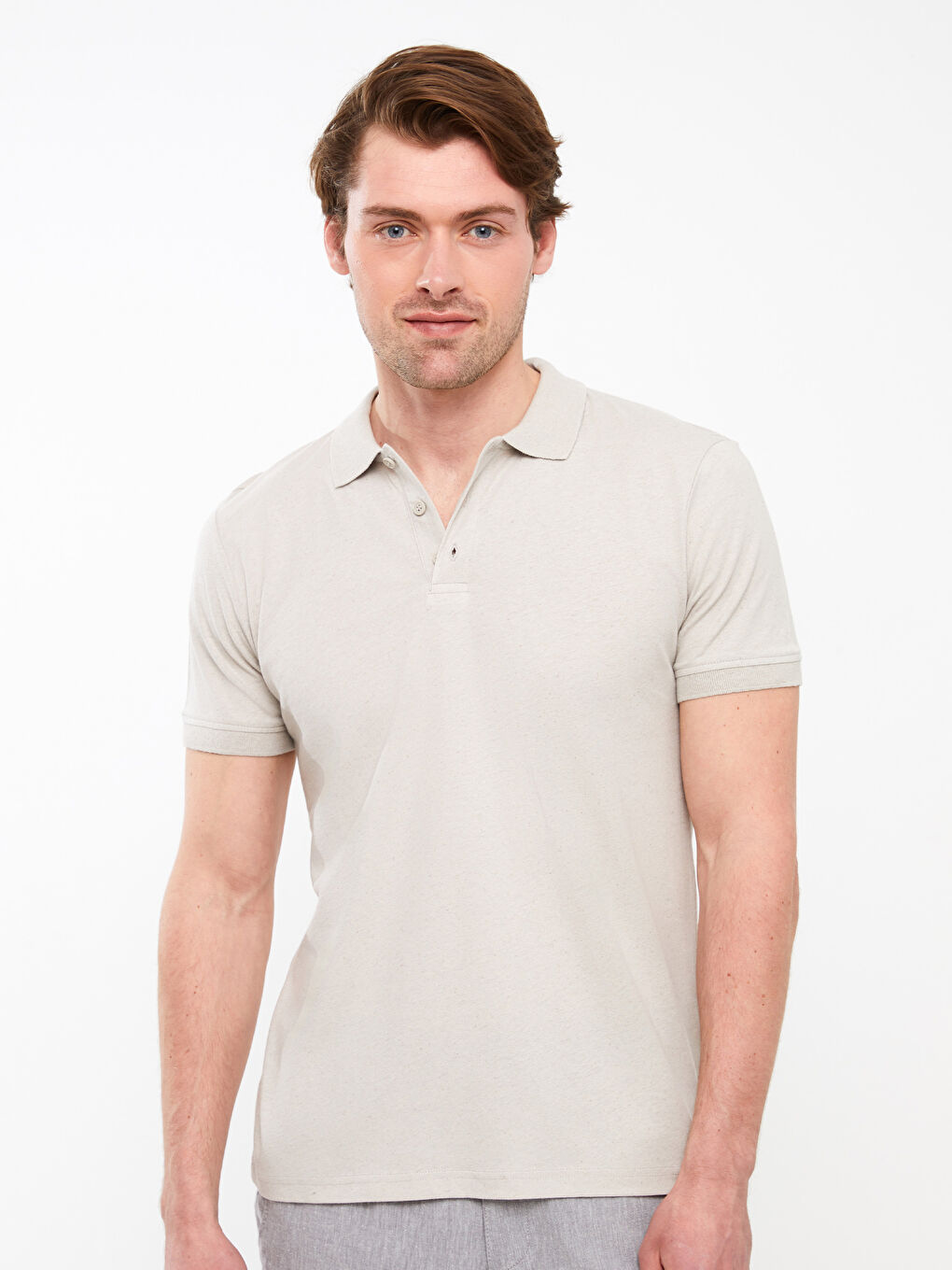 T-shirt pour Hommes à Col roulé Manches courtes en Mélange de lin