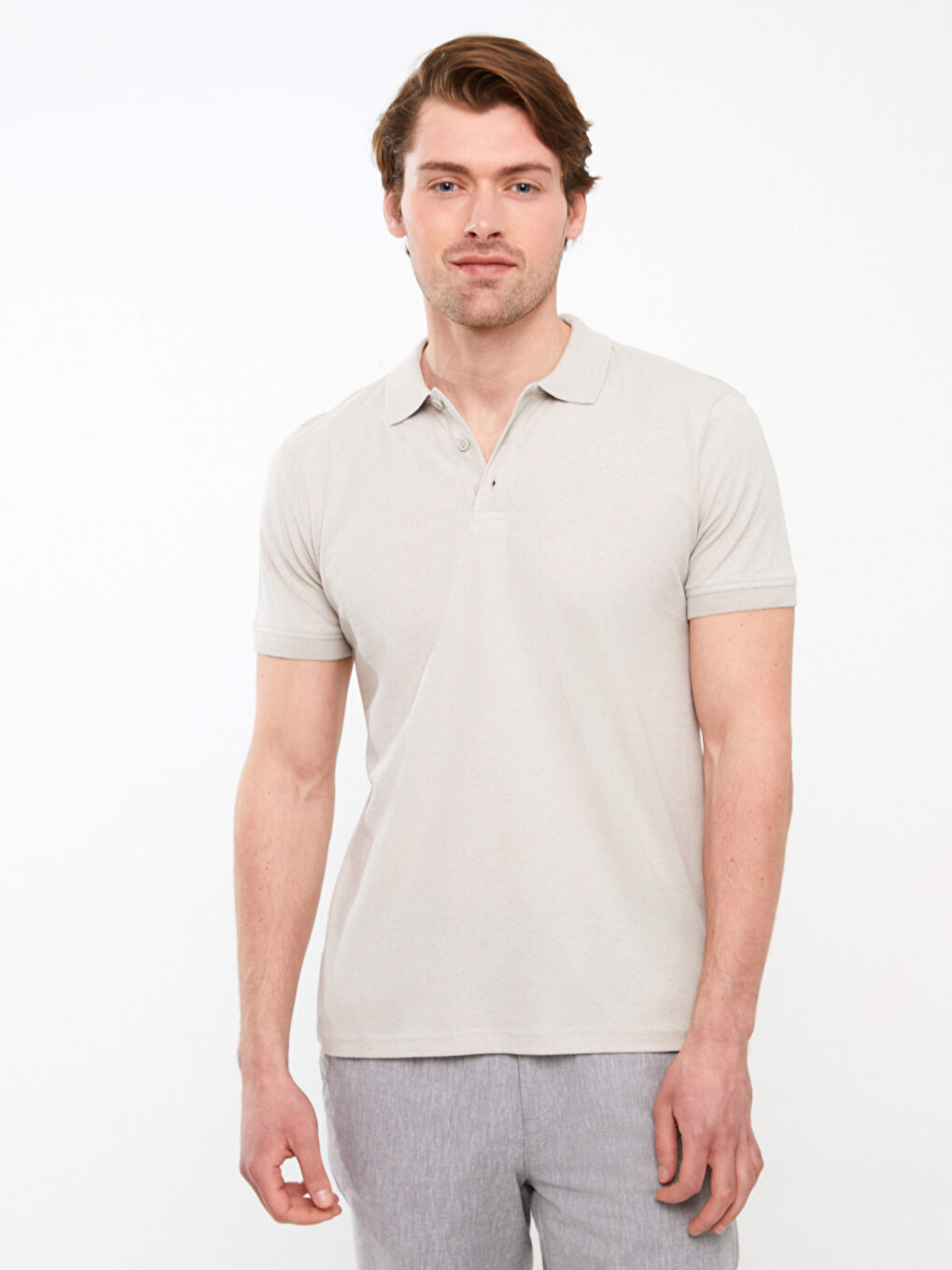 T-shirt pour Hommes à Col roulé Manches courtes en Mélange de lin-1