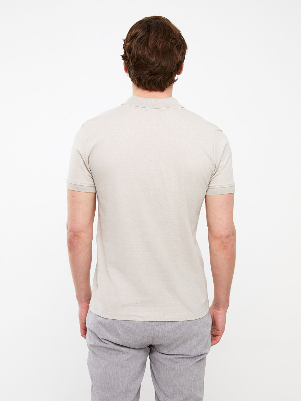 T-shirt pour Hommes à Col roulé Manches courtes en Mélange de lin-4