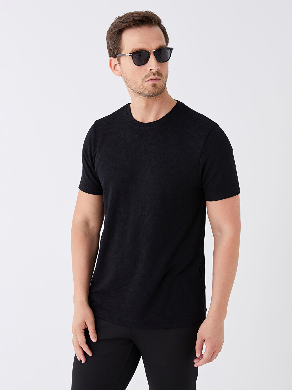 Siyah Bisiklet Yaka Penye Erkek Tişört