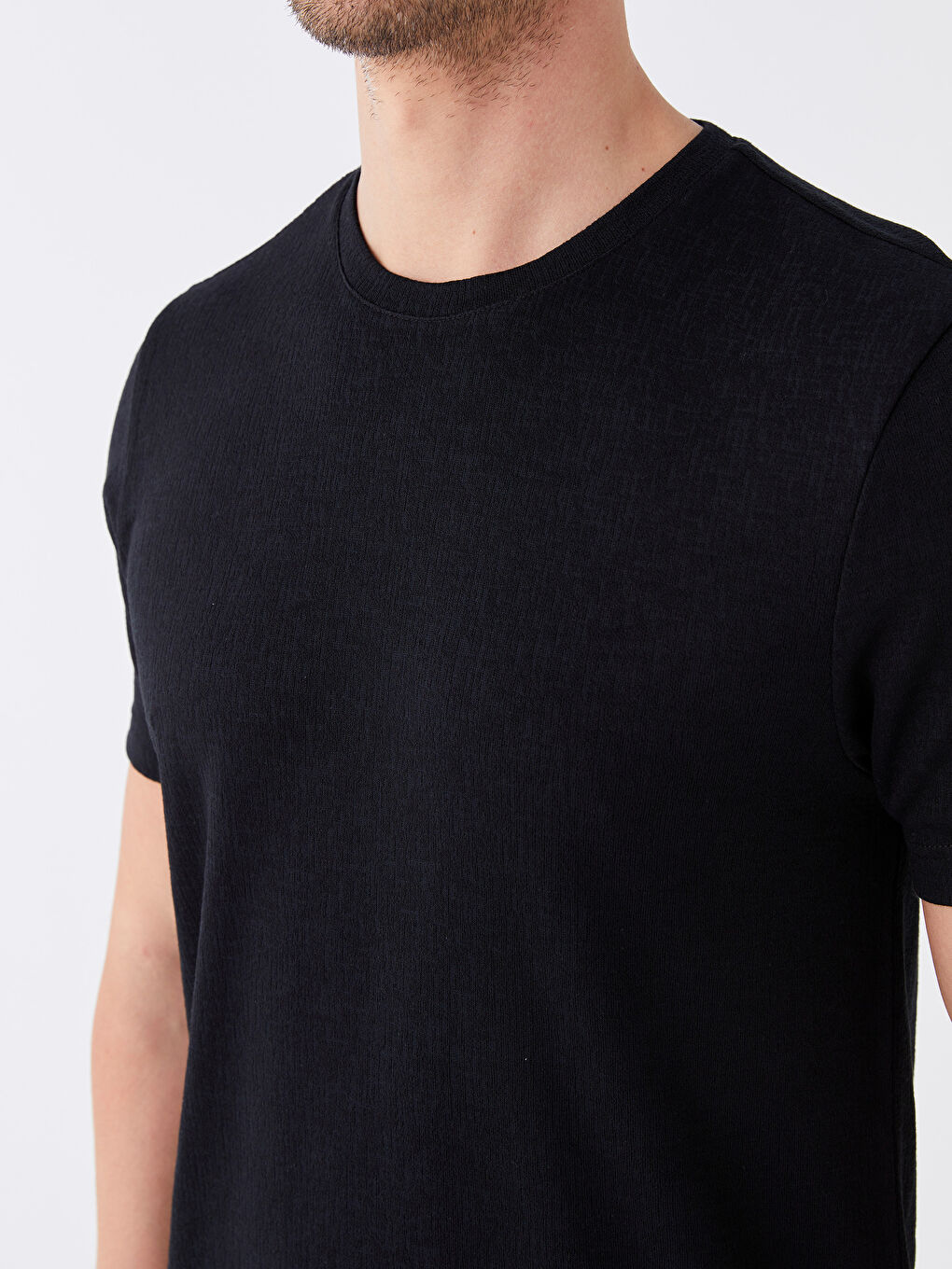 Siyah Bisiklet Yaka Penye Erkek Tişört-3