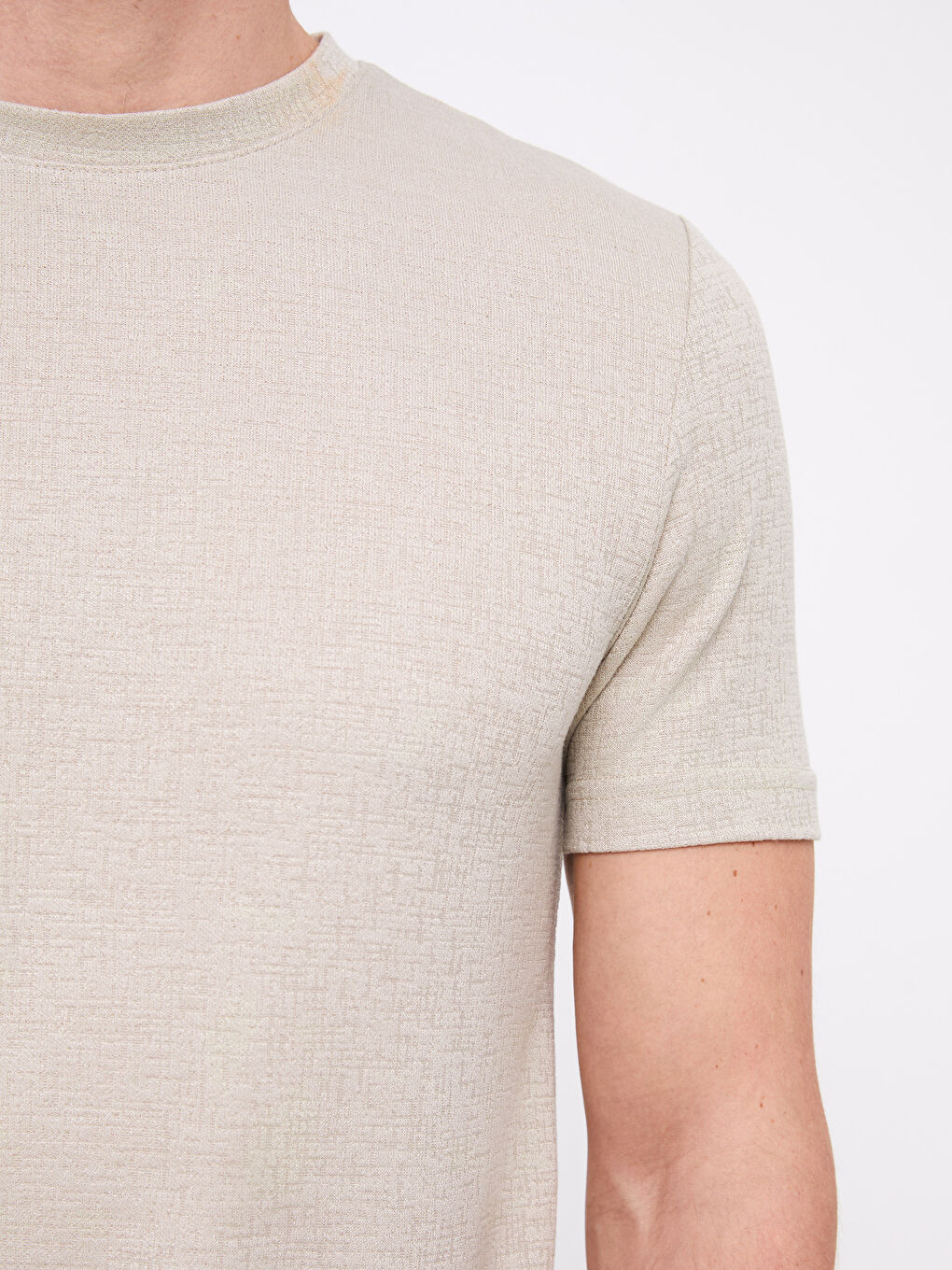 تيشيرت كم قصير ياقة دائرية خليط كتان للرجال-3