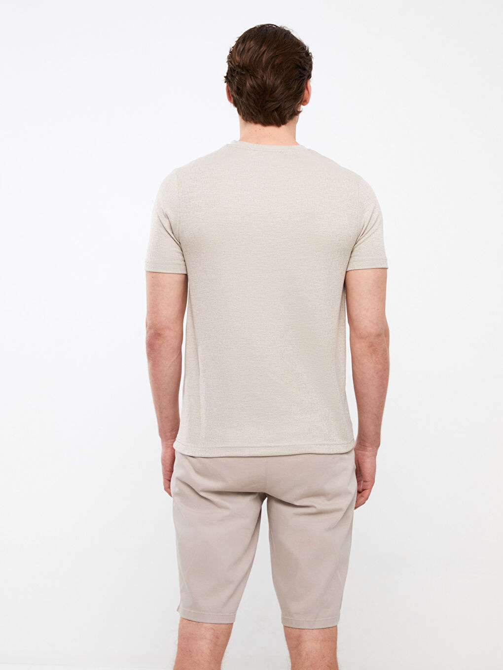 تيشيرت كم قصير ياقة دائرية خليط كتان للرجال-4