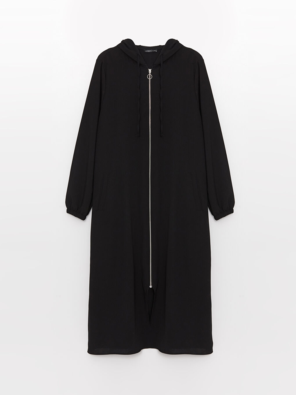 Siyah Kapüşonlu Düz Uzun Kollu Kadın Ferace-5