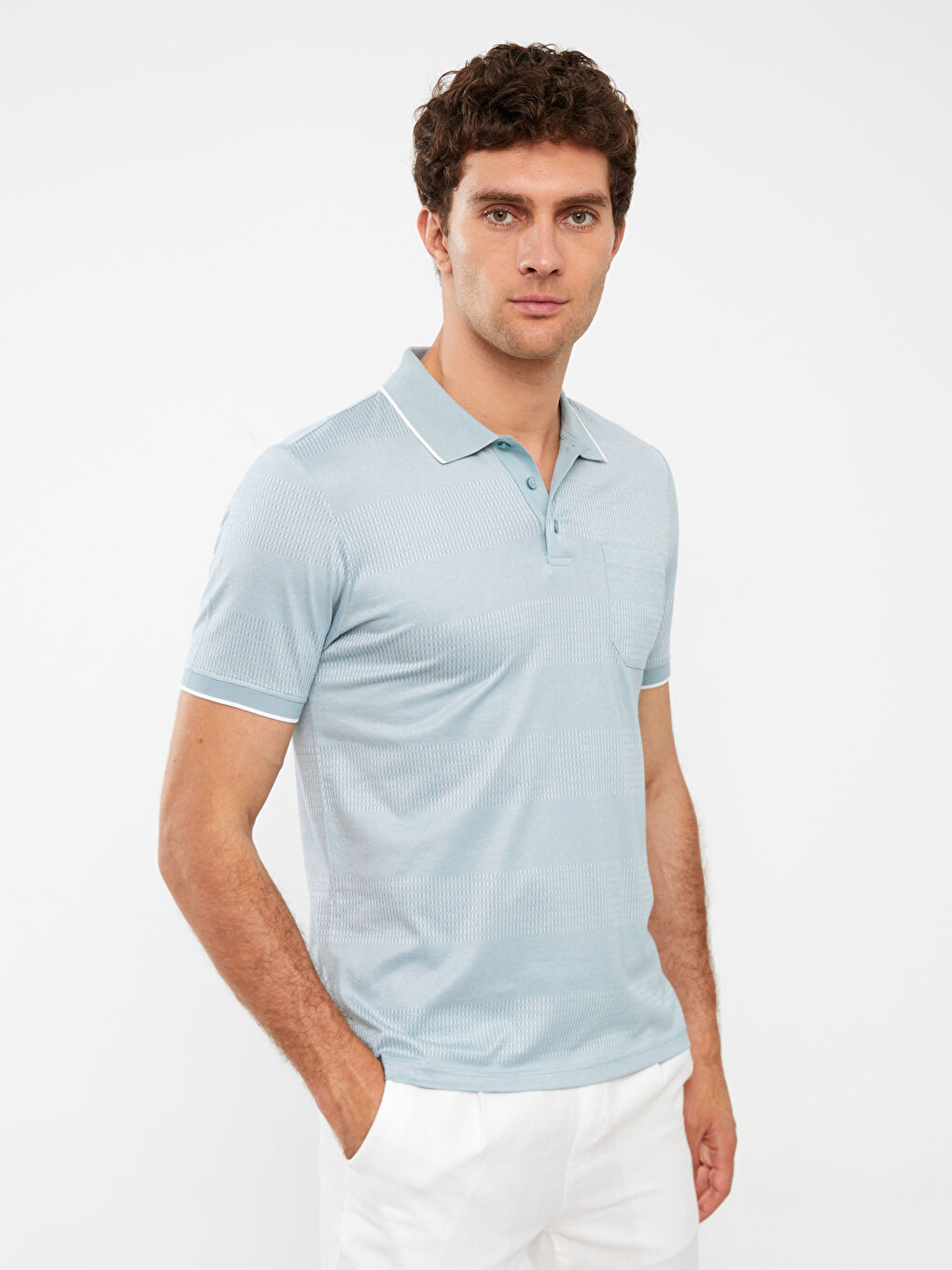 تيشيرت ياقة بولو كم قصير مُعالج بالميرسرايز للرجال