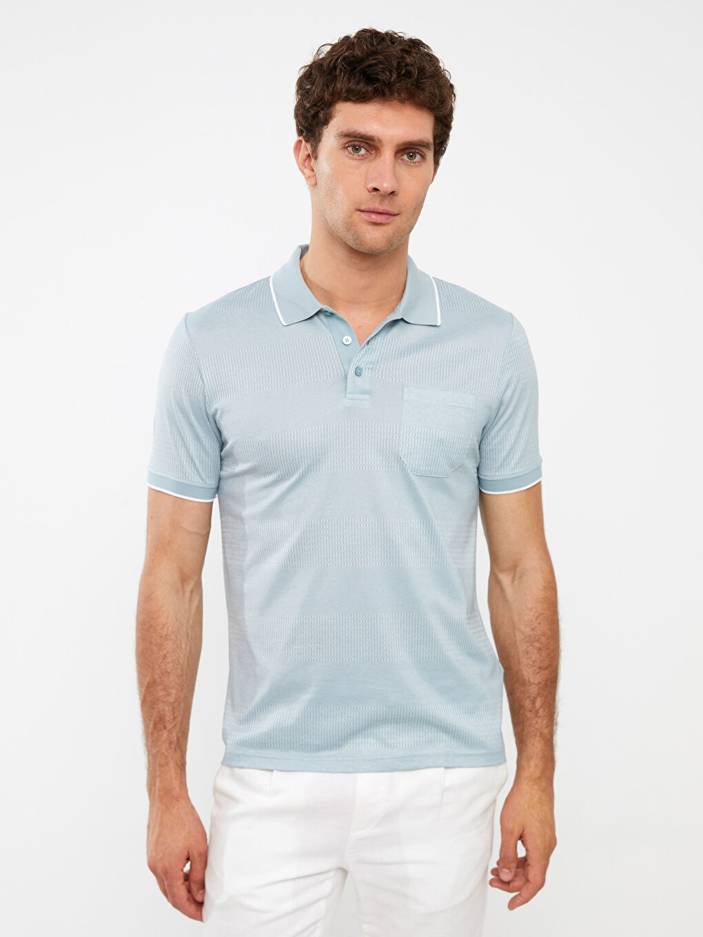 تيشيرت ياقة بولو كم قصير مُعالج بالميرسرايز للرجال-1