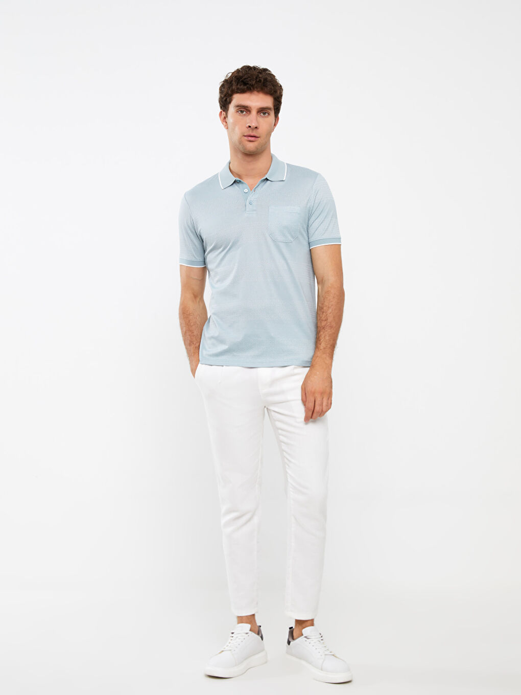 تيشيرت ياقة بولو كم قصير مُعالج بالميرسرايز للرجال-2