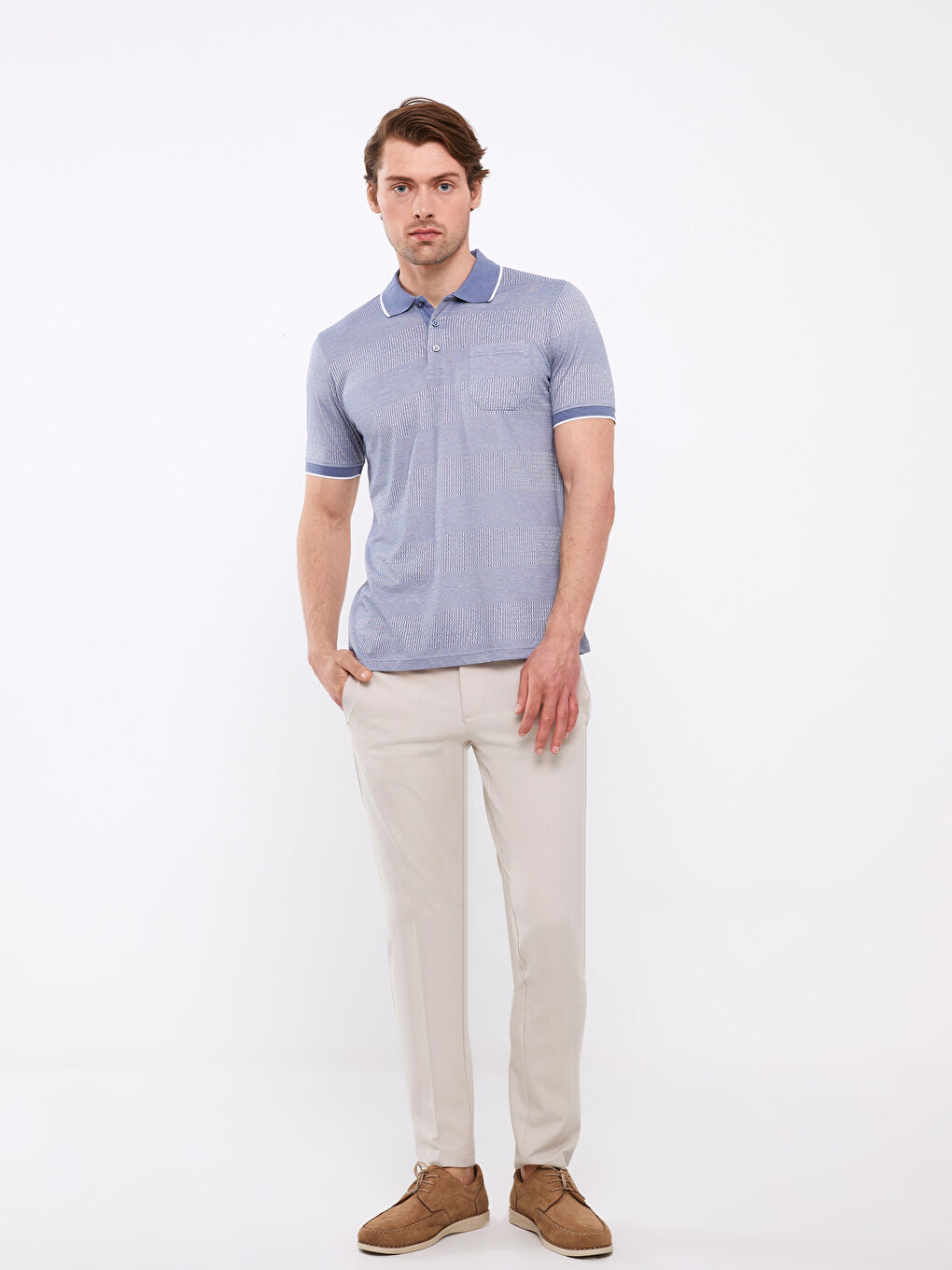 Mercerized Polo Neck Short Sleeve Men's T-Shirt-2