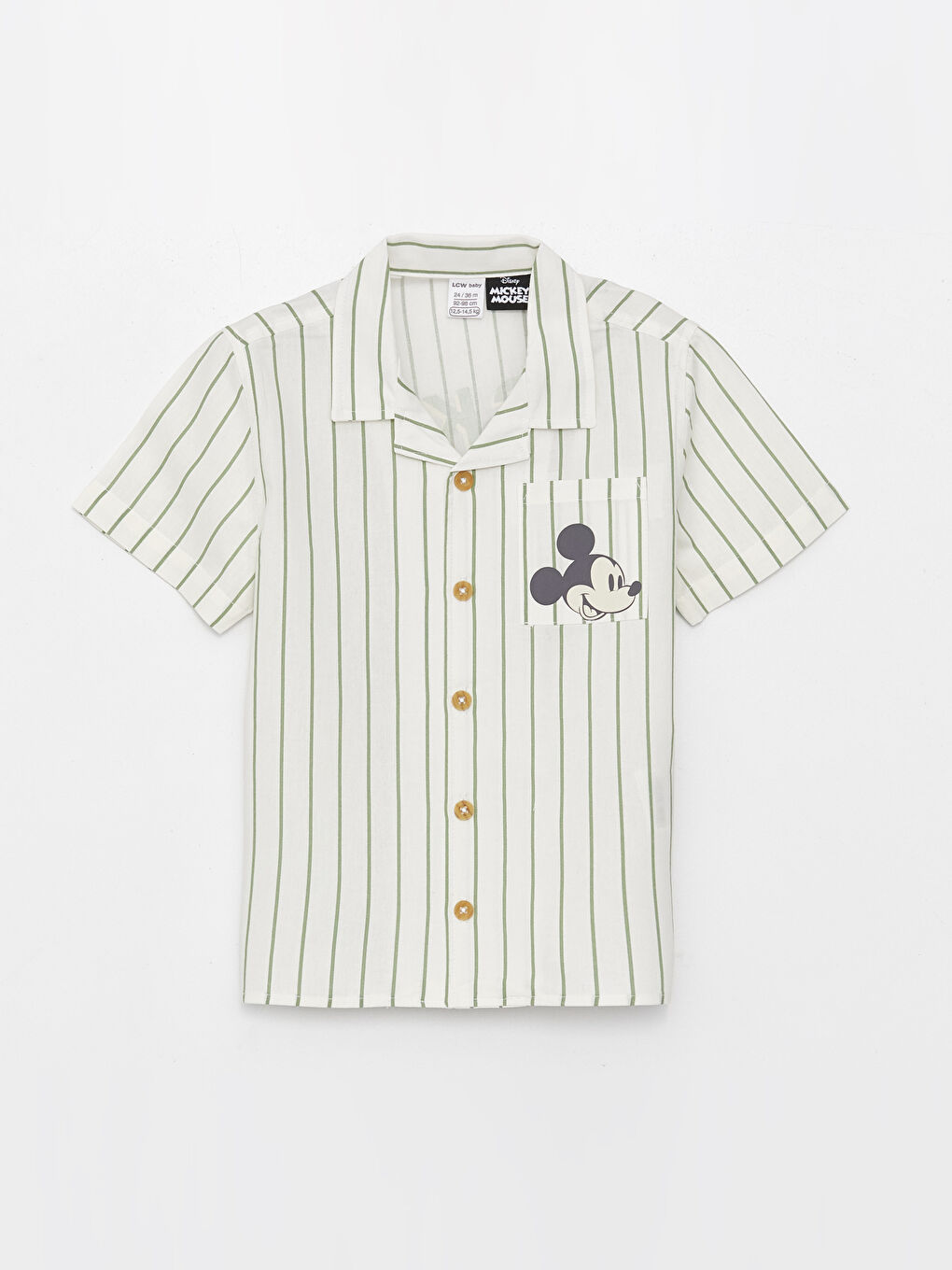 Ekru Kısa Kollu Mickey Mouse Baskılı Erkek Bebek Gömlek-4