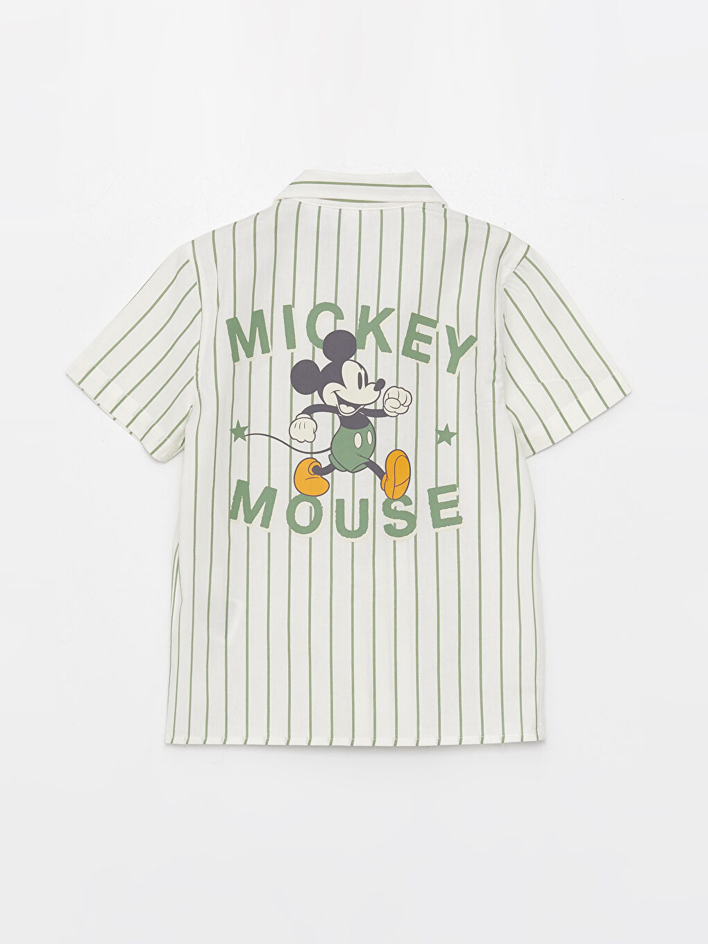 Ekru Kısa Kollu Mickey Mouse Baskılı Erkek Bebek Gömlek-5