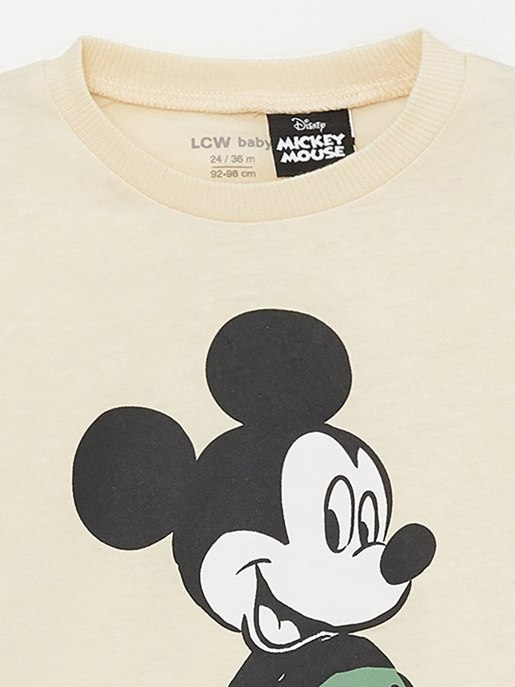 Bej Bisiklet Yaka Kısa Kollu Mickey Mouse Baskılı Erkek Bebek Tişört ve Şort 2'li Takım-3