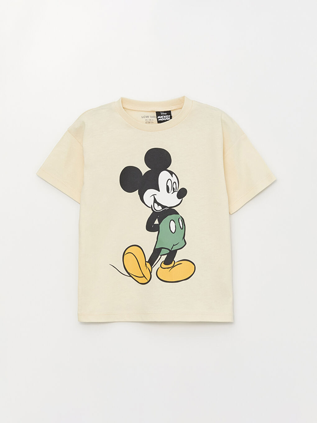 Bej Bisiklet Yaka Kısa Kollu Mickey Mouse Baskılı Erkek Bebek Tişört ve Şort 2'li Takım-1