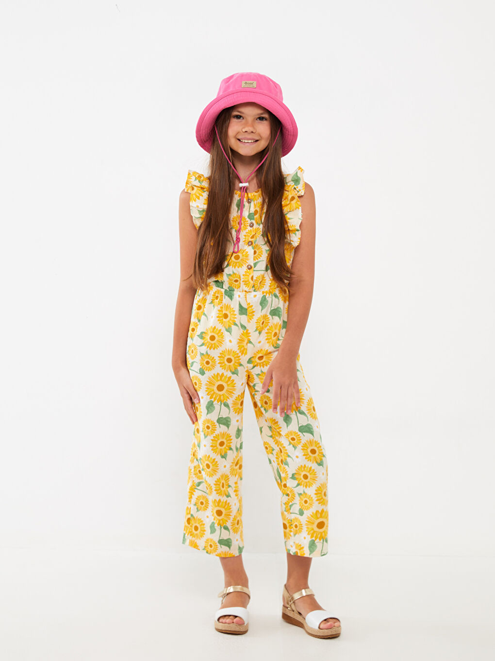 Crew Neck Patterned Girls' Jumpsuit -S3CN29Z4-LRB