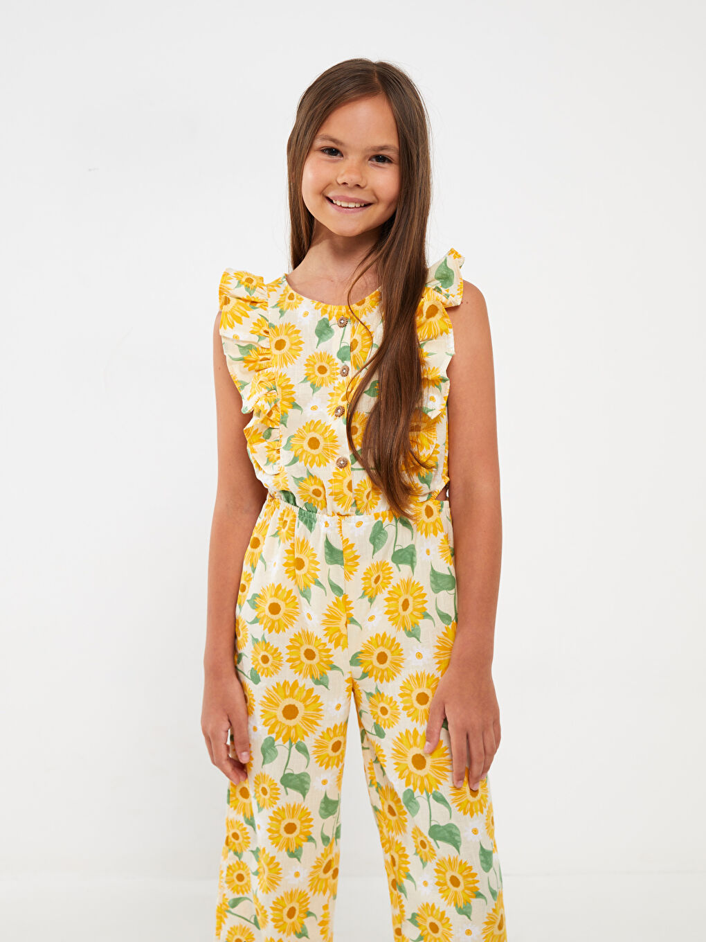 Crew Neck Patterned Girls' Jumpsuit -S3CN29Z4-LRB