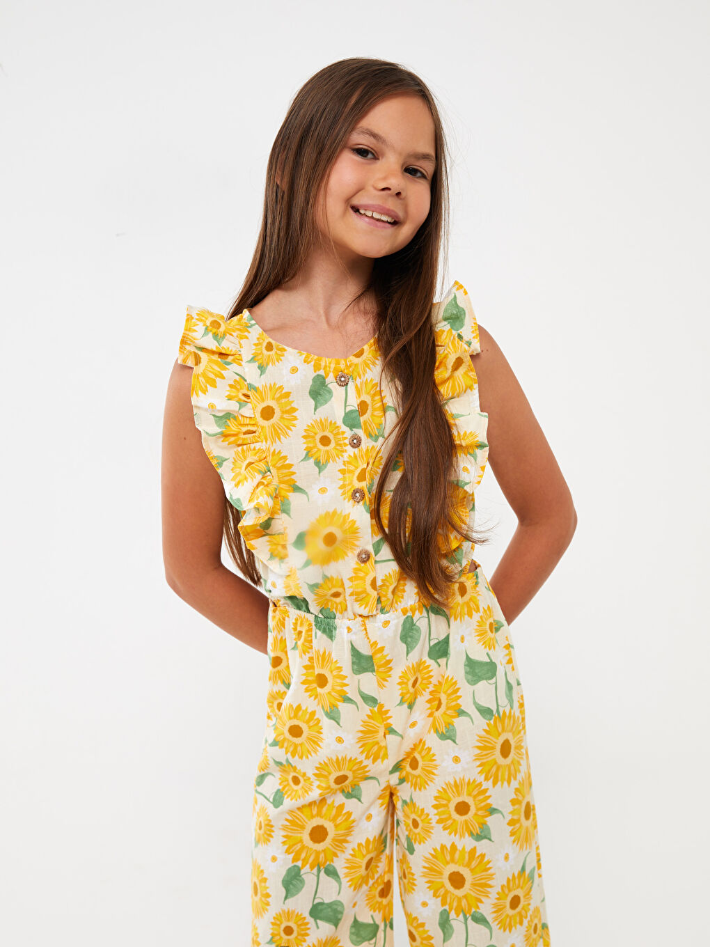 Crew Neck Patterned Girls' Jumpsuit -S3CN29Z4-LRB