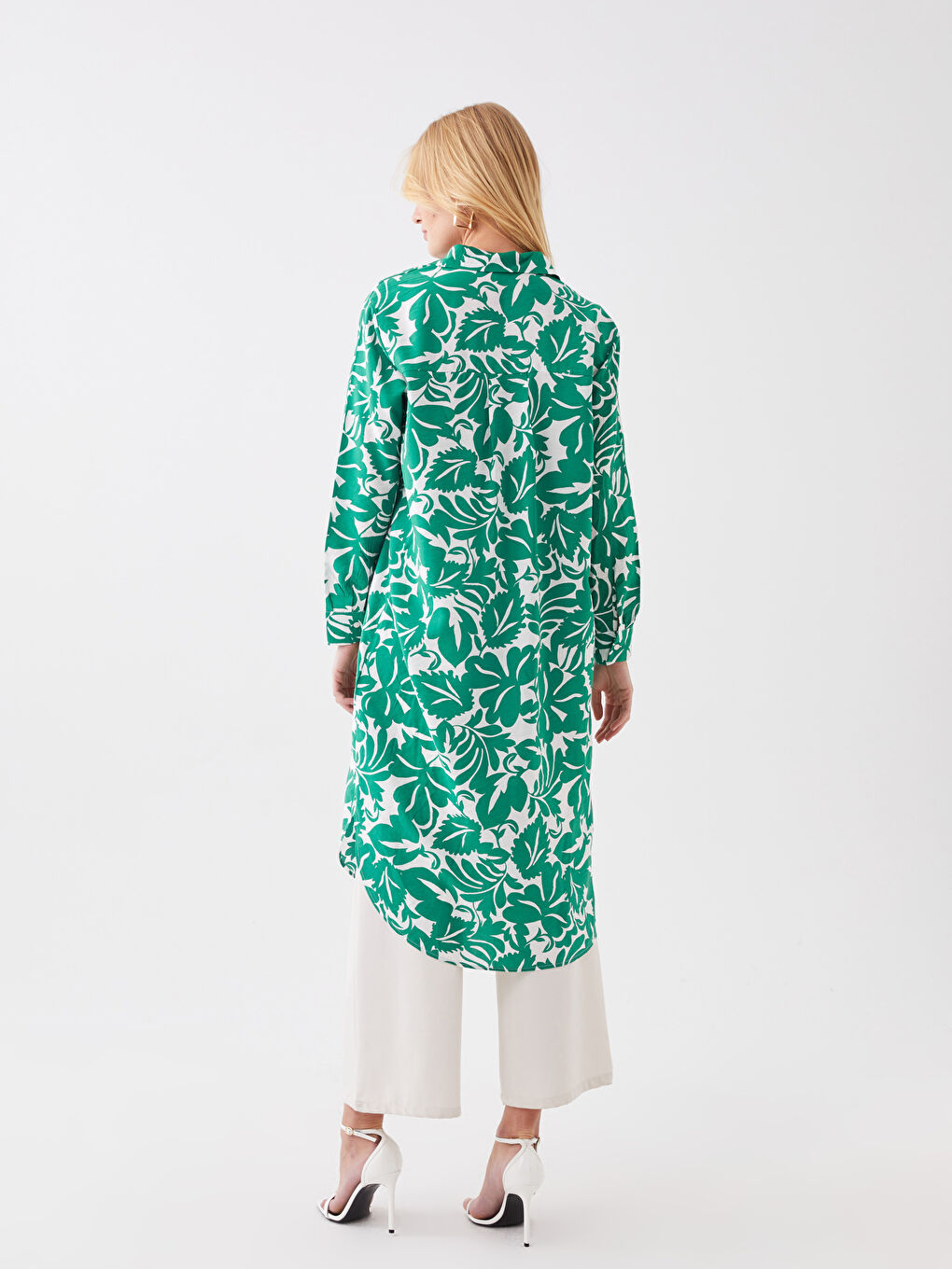 Yeşil Desenli Kadın Gömlek Tunik-4