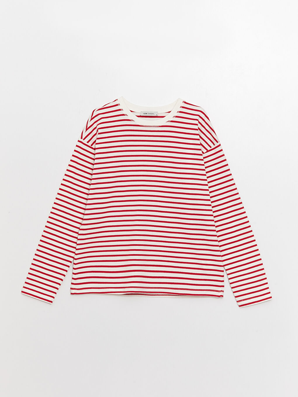 تي شيرت كم طويل مخطط بياقة دائرية للسيدات-1