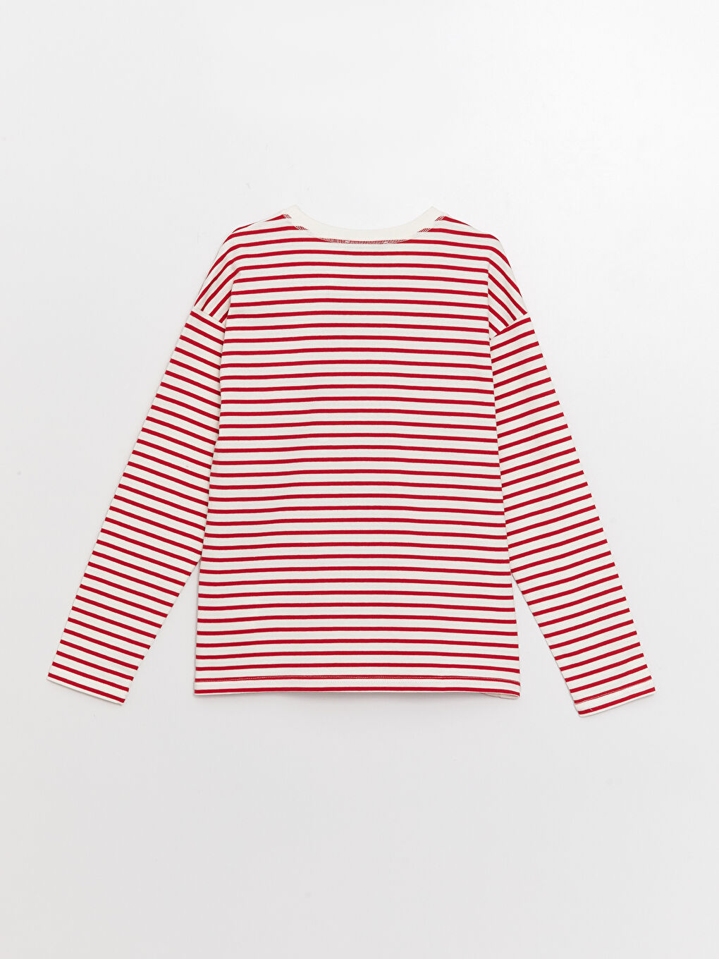 تي شيرت كم طويل مخطط بياقة دائرية للسيدات-2