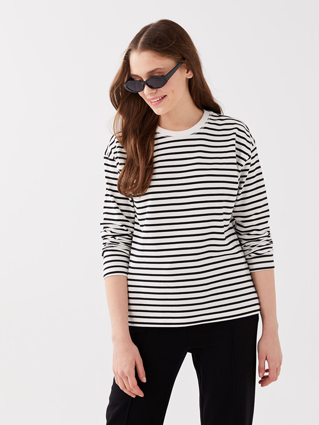 LC Waikiki Crew Neck Striped Long Sleeve Women's T-Shirt -S3CN33Z8-LEG