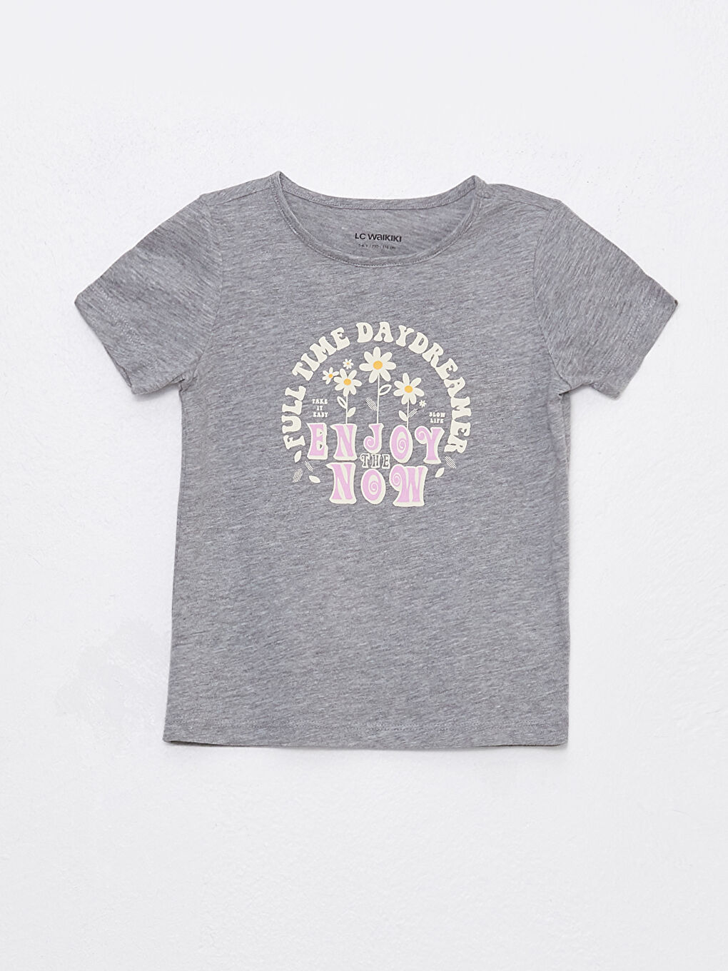 تيشيرت للبنات بياقة دائرية مطبوع كم قصير