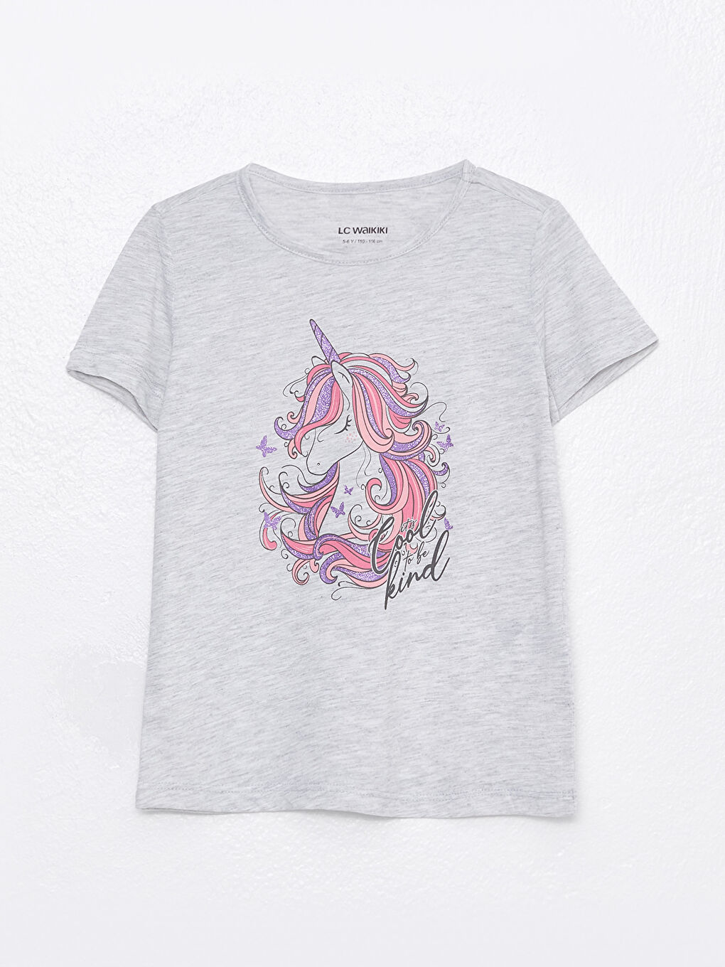 تيشيرت للبنات بياقة دائرية مطبوع كم قصير