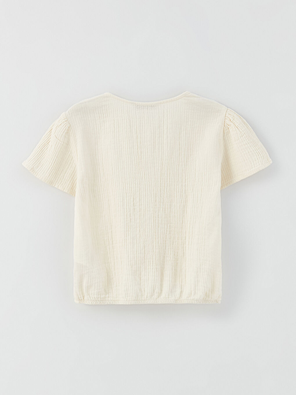 Ekru Bisiklet Yaka Kız Çocuk Crop Bluz-1