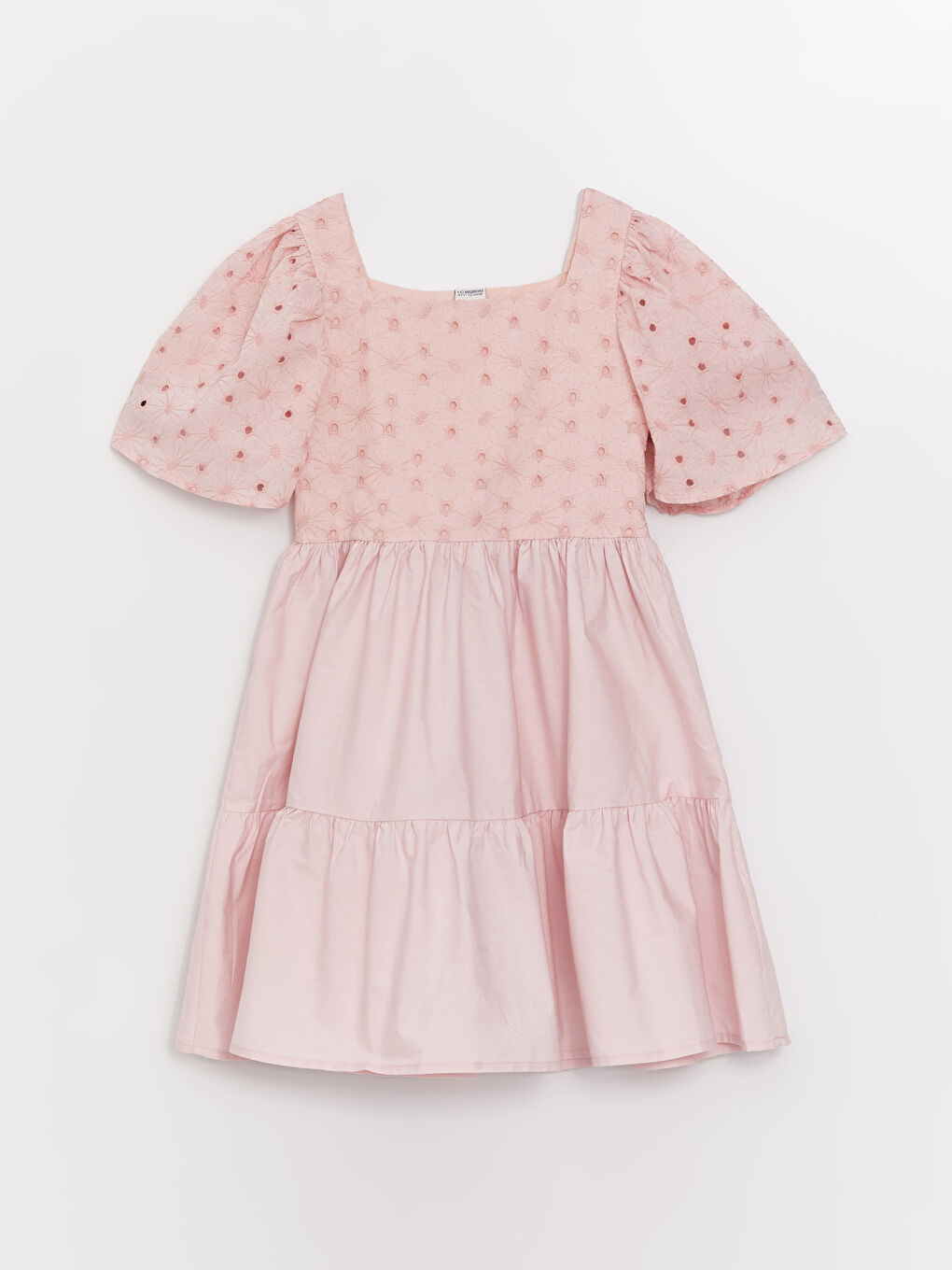 Rochie cu Guler Pătrat și Mânecă Scurtă pentru Fete-3