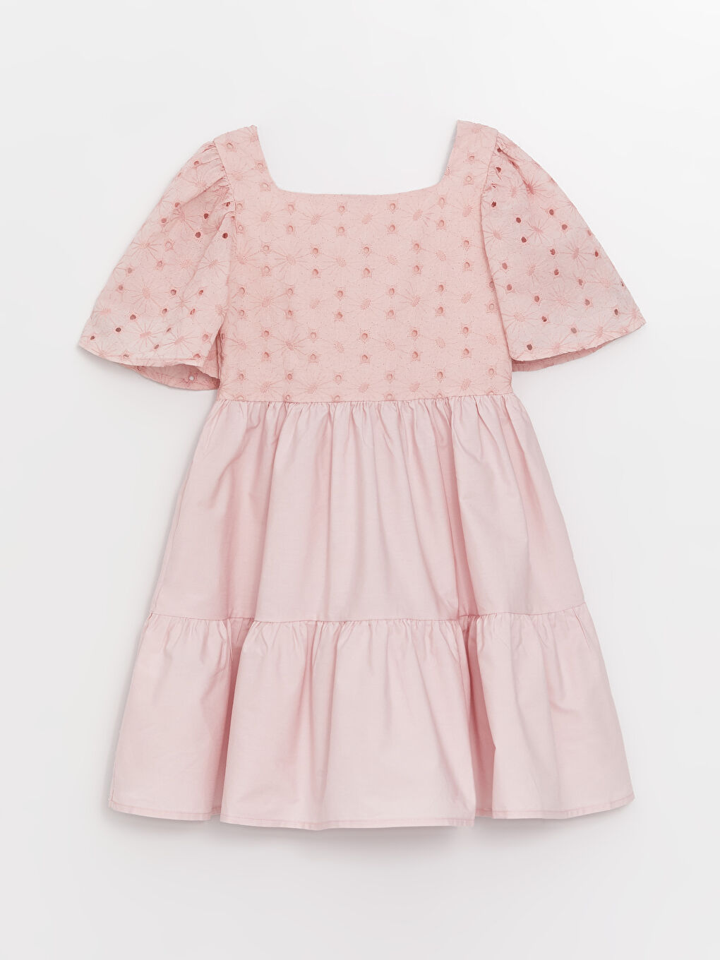 Rochie cu Guler Pătrat și Mânecă Scurtă pentru Fete-4