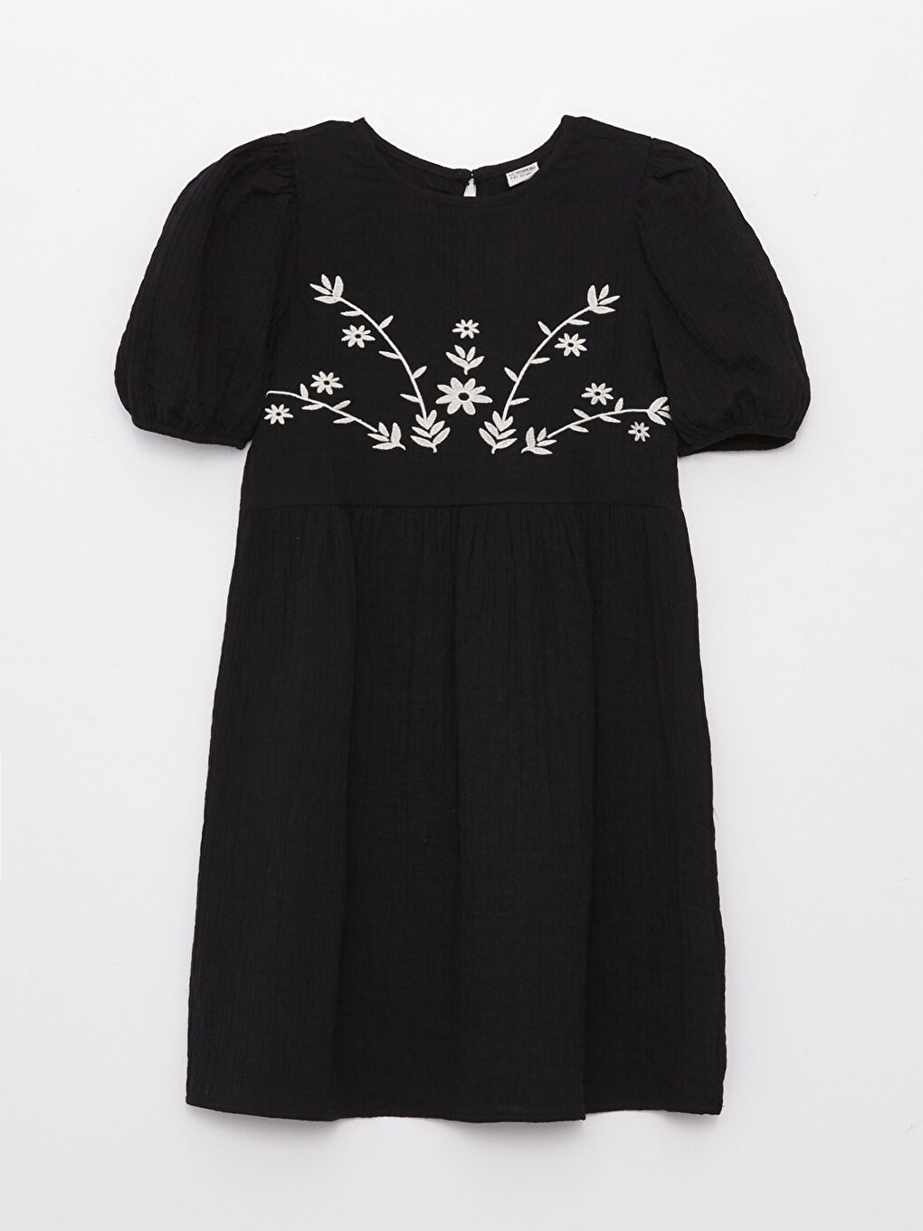 Crew Neck Embroidery Detailed Short Sleeve Girl's Dress