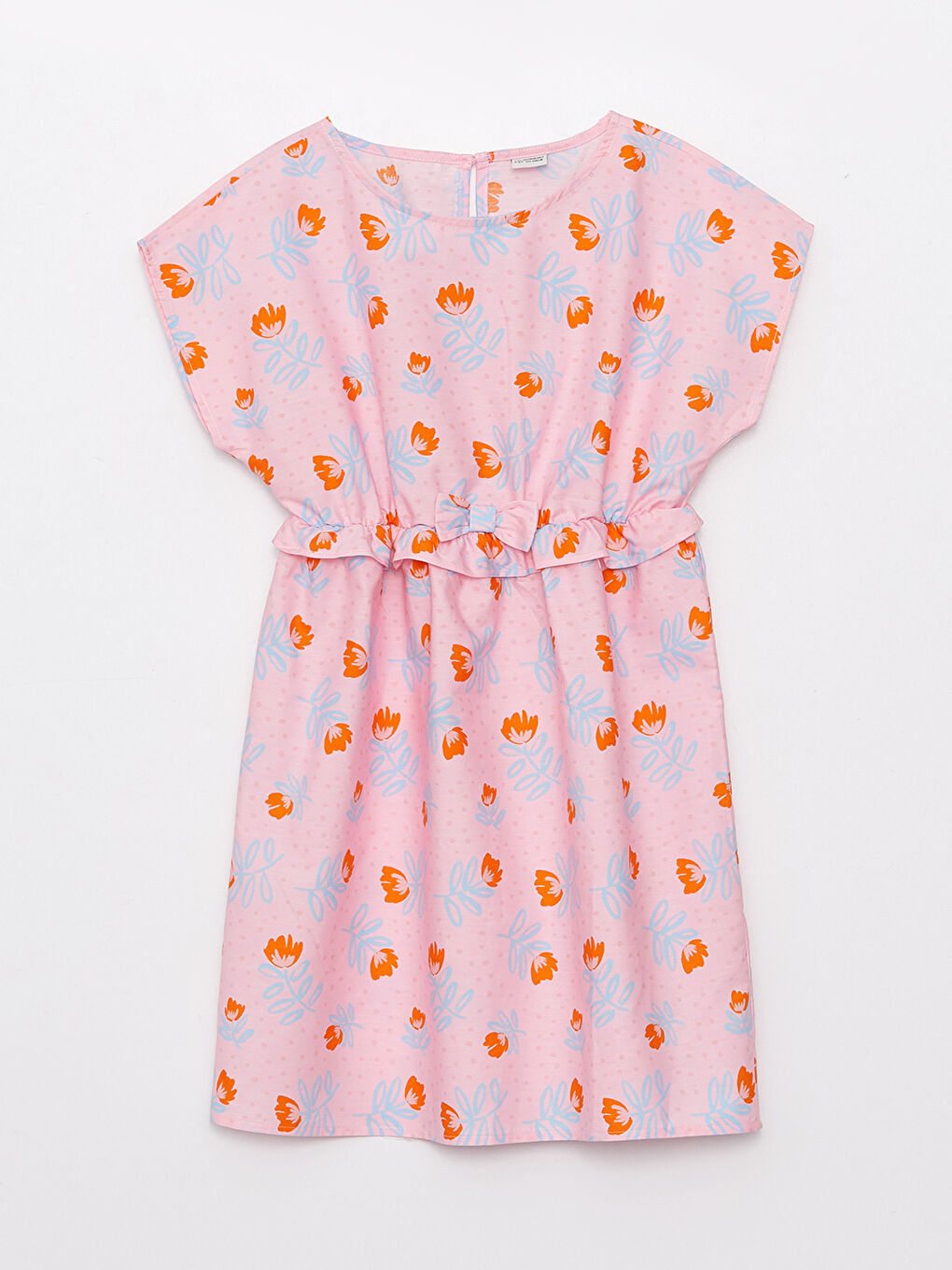 Crew Neck Patterned Short Sleeve Girls' Dress