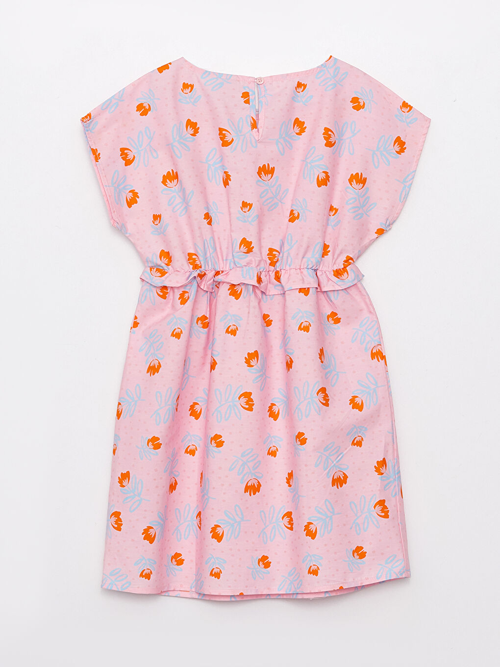 Crew Neck Patterned Short Sleeve Girls' Dress-1