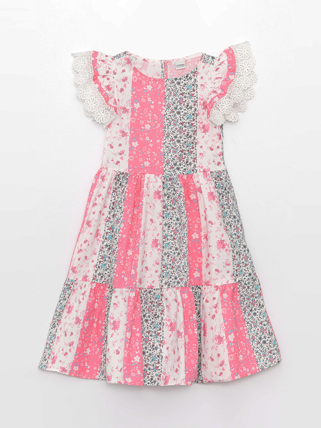 Crew Neck Patterned Short Sleeve Girls' Dress