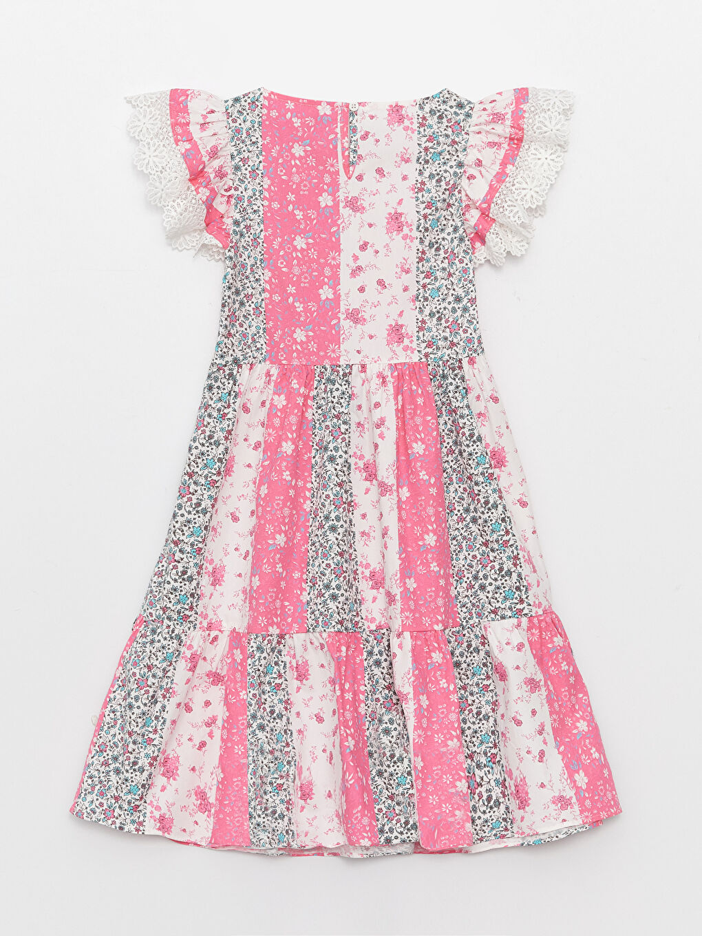 Crew Neck Patterned Short Sleeve Girls' Dress-1