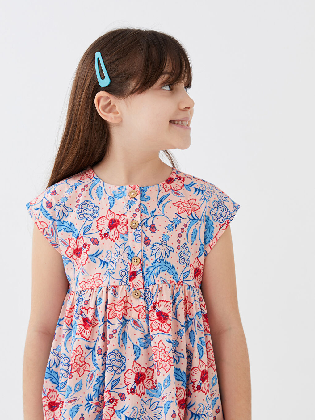 Rochie cu Guler Rotund, Cu Model, Mânecă Scurtă, pentru Fete-2