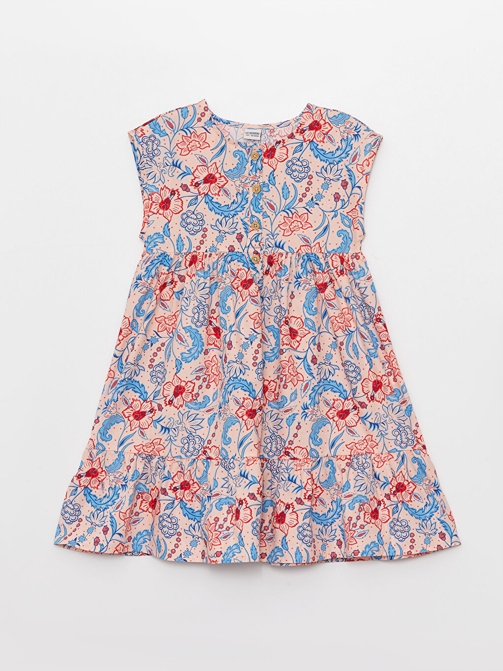 Rochie cu Guler Rotund, Cu Model, Mânecă Scurtă, pentru Fete-3