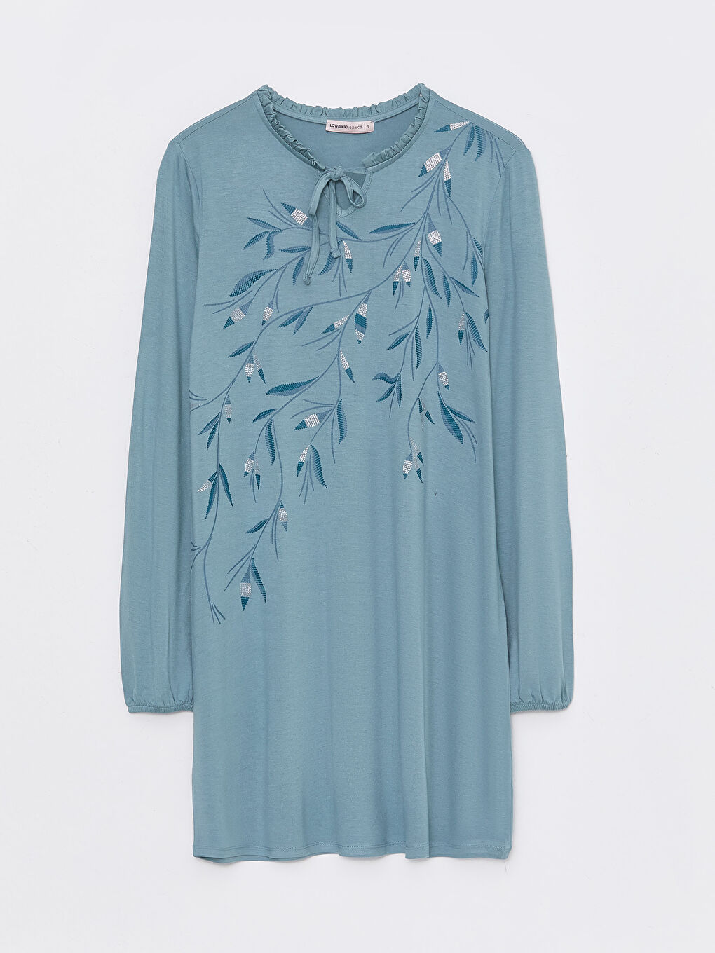 Mavi Bağlamalı Yaka Desenli Kadın Tunik-5