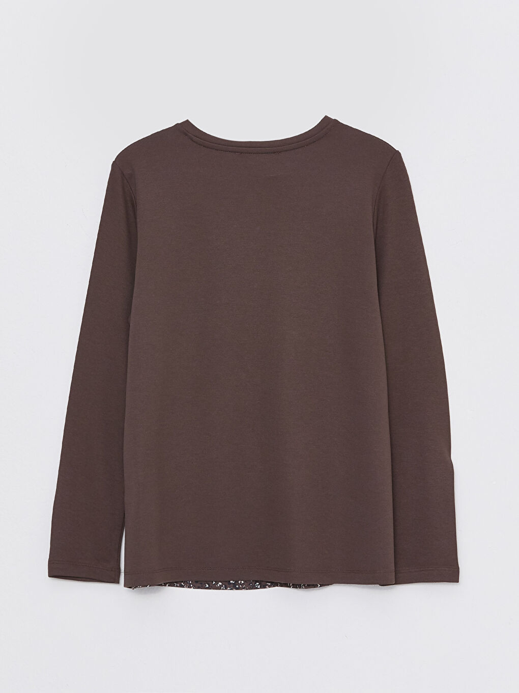 Kahverengi Bisiklet Yaka Desenli Uzun Kollu Kadın Tişört-7