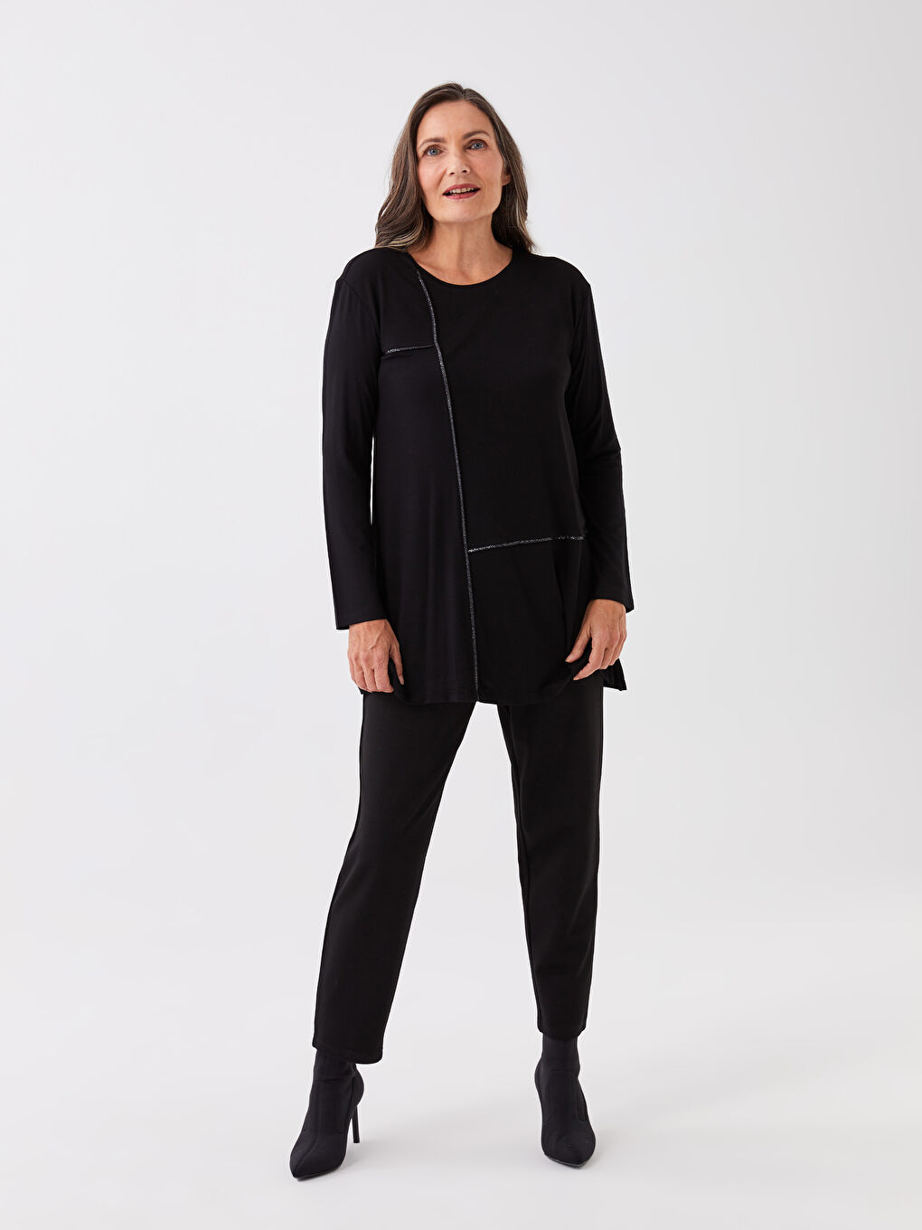 Crew Neck Plain Long Sleeve Women's Tunic-1