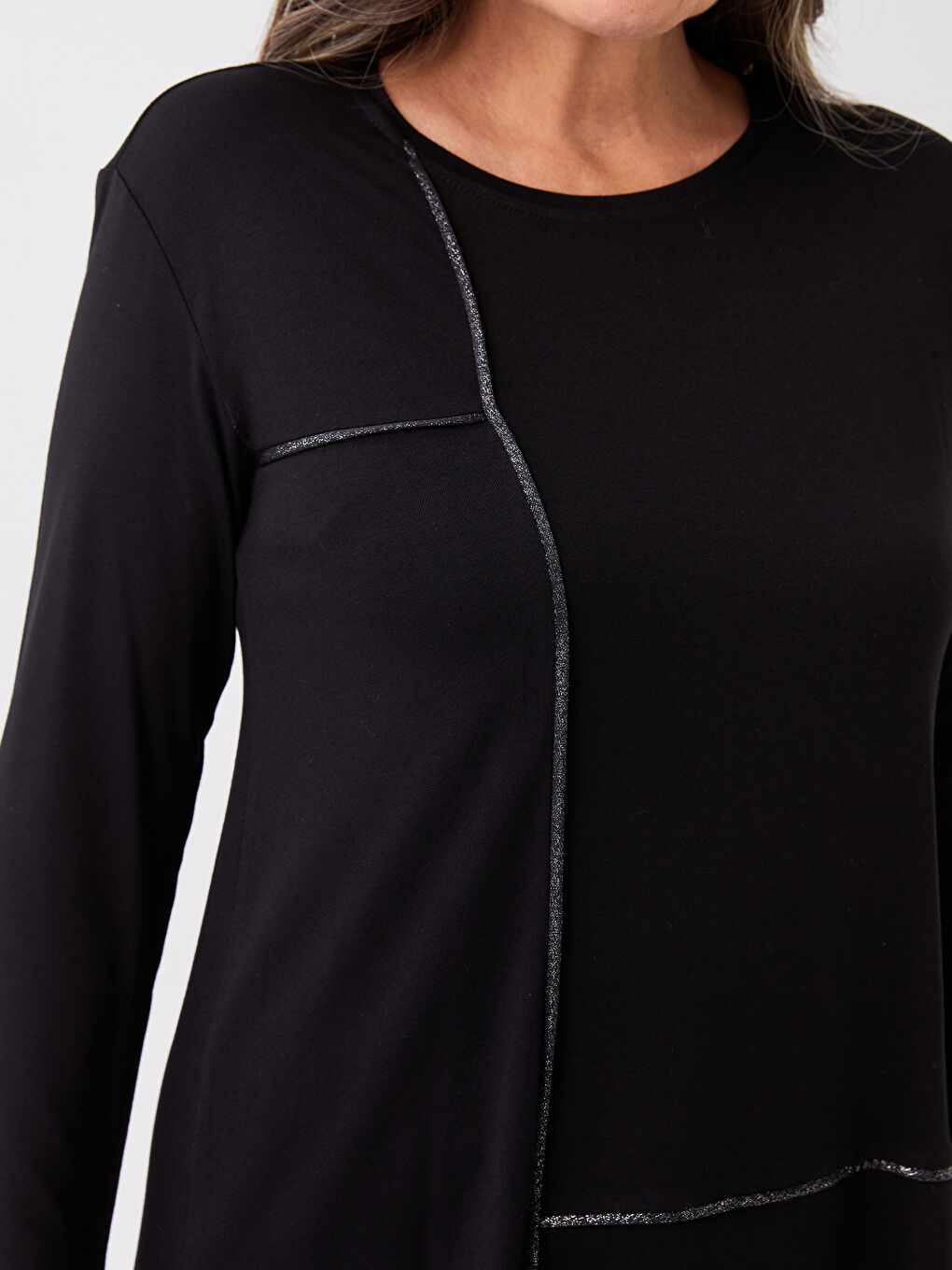 Crew Neck Plain Long Sleeve Women's Tunic-3